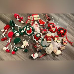 VINTAGE YARN Christmas ornament LOT 24 ANGEL SANTA Cats Christmas Tree Handmade